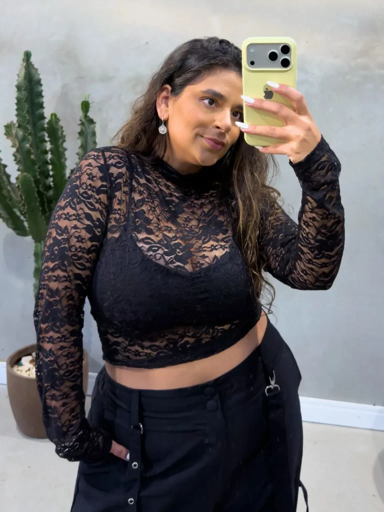 BLUSA DE RENDA CROPPED TOP FEMININO MANGA LONGA (2)