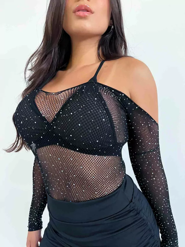 Body Arrastão Strass Preto Festival