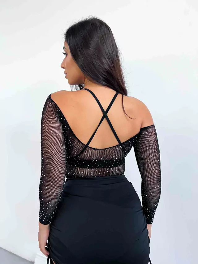 Body Arrastão Strass Preto Festival