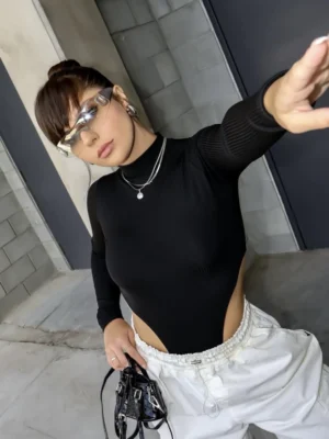 Body Canelado Soft Manga Longa Cavado