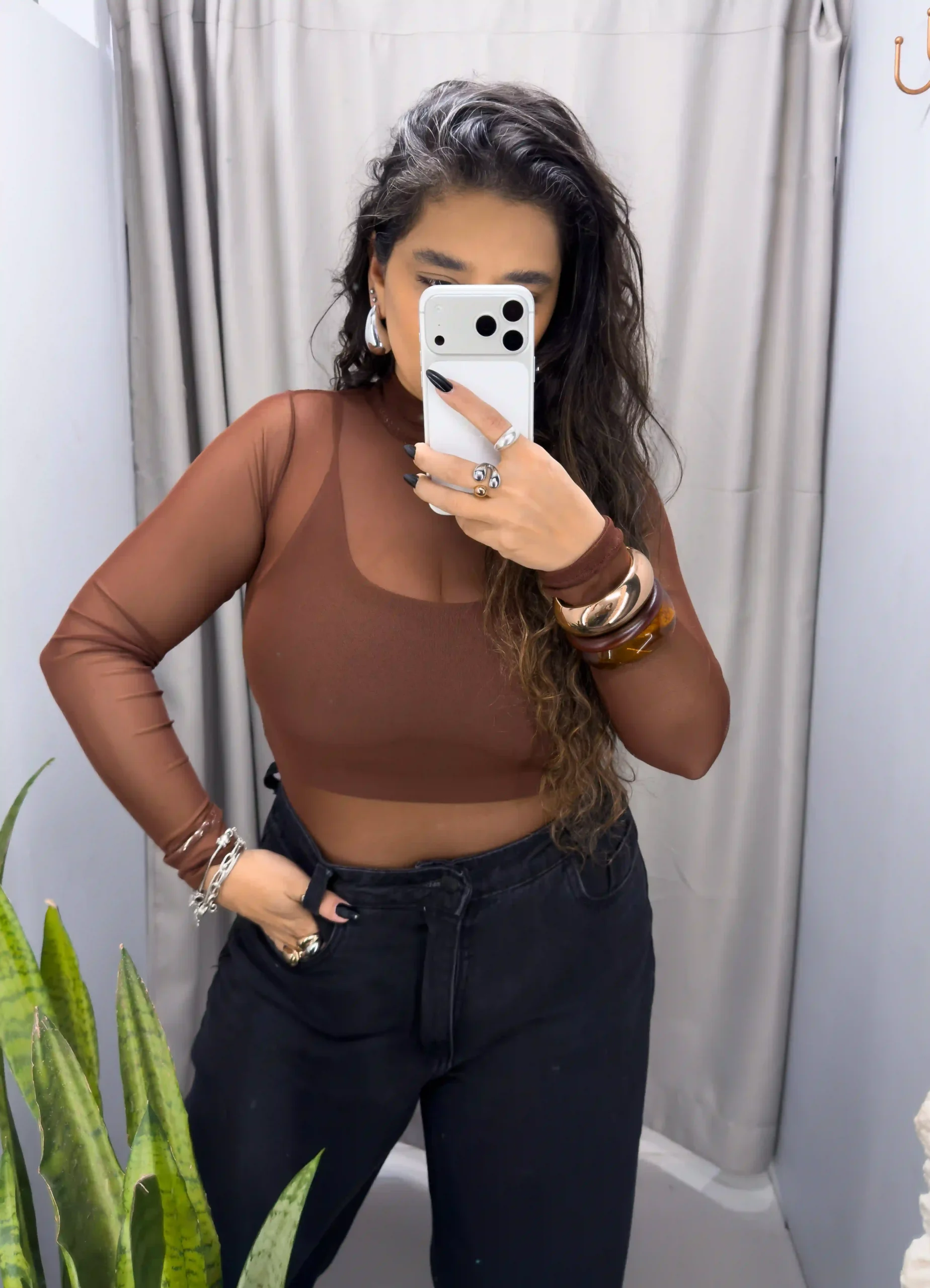 Body Tule Manga Longa com Gola
