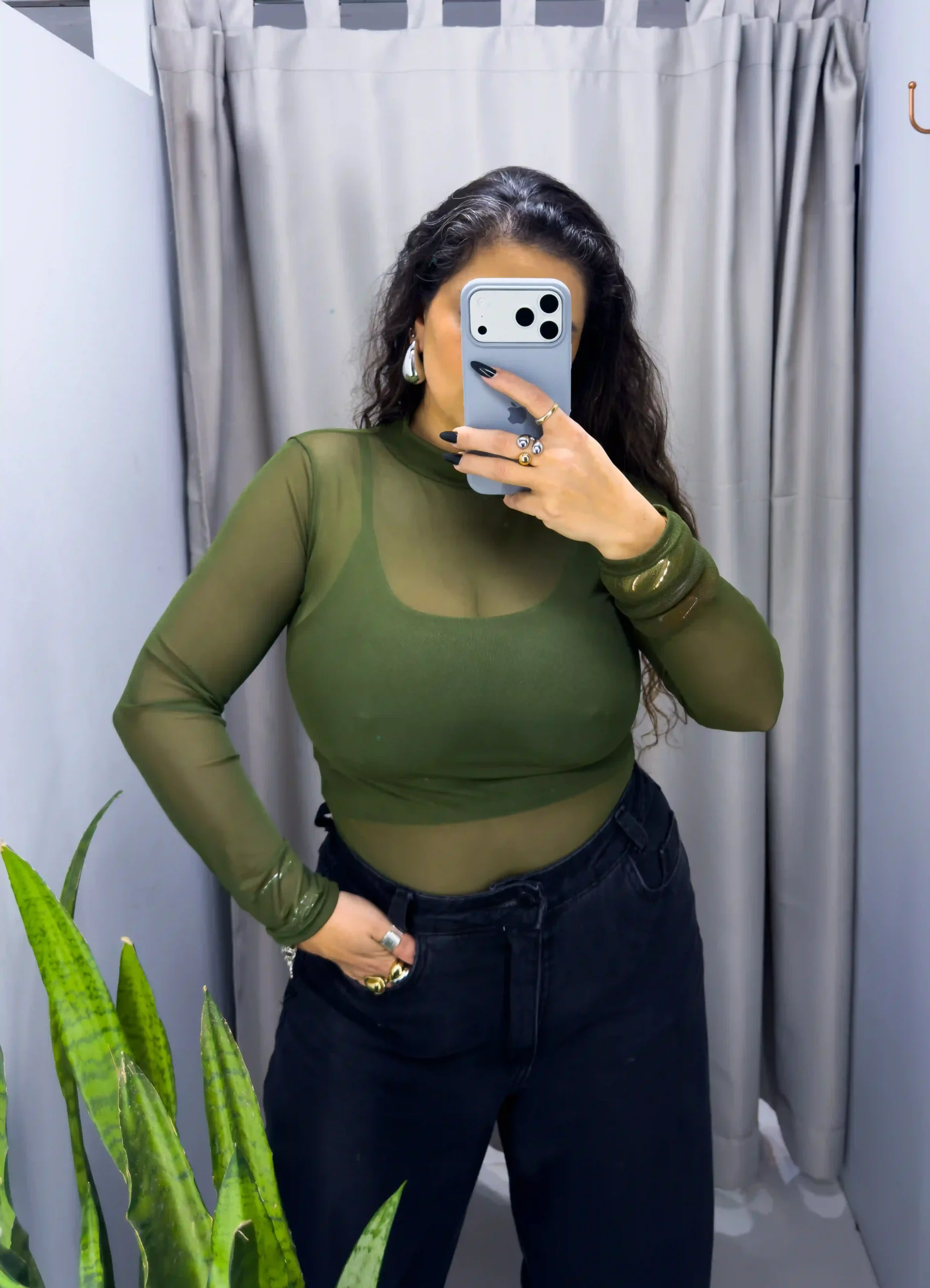 Body Tule Manga Longa com Gola