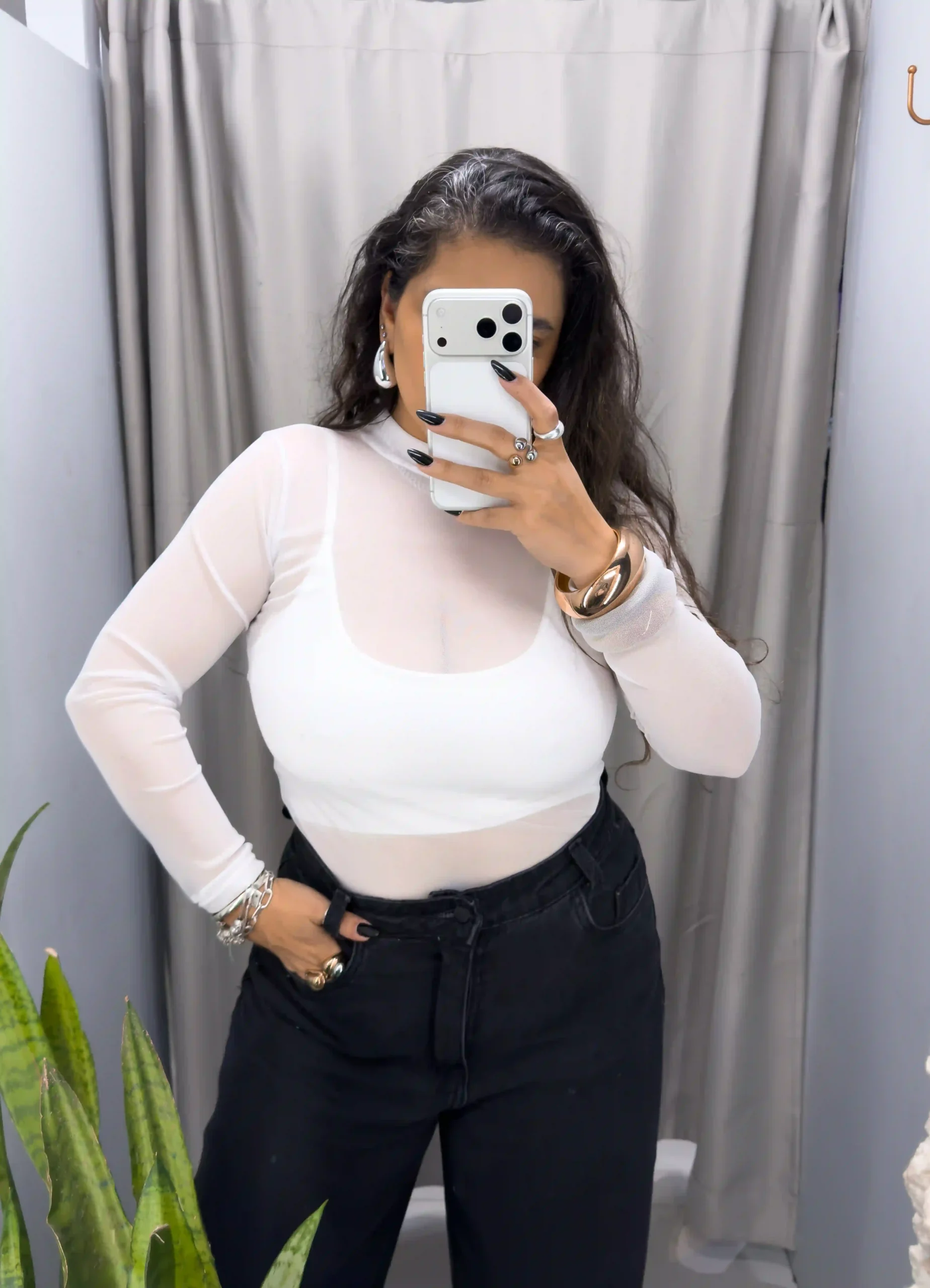 Body Tule Manga Longa com Gola