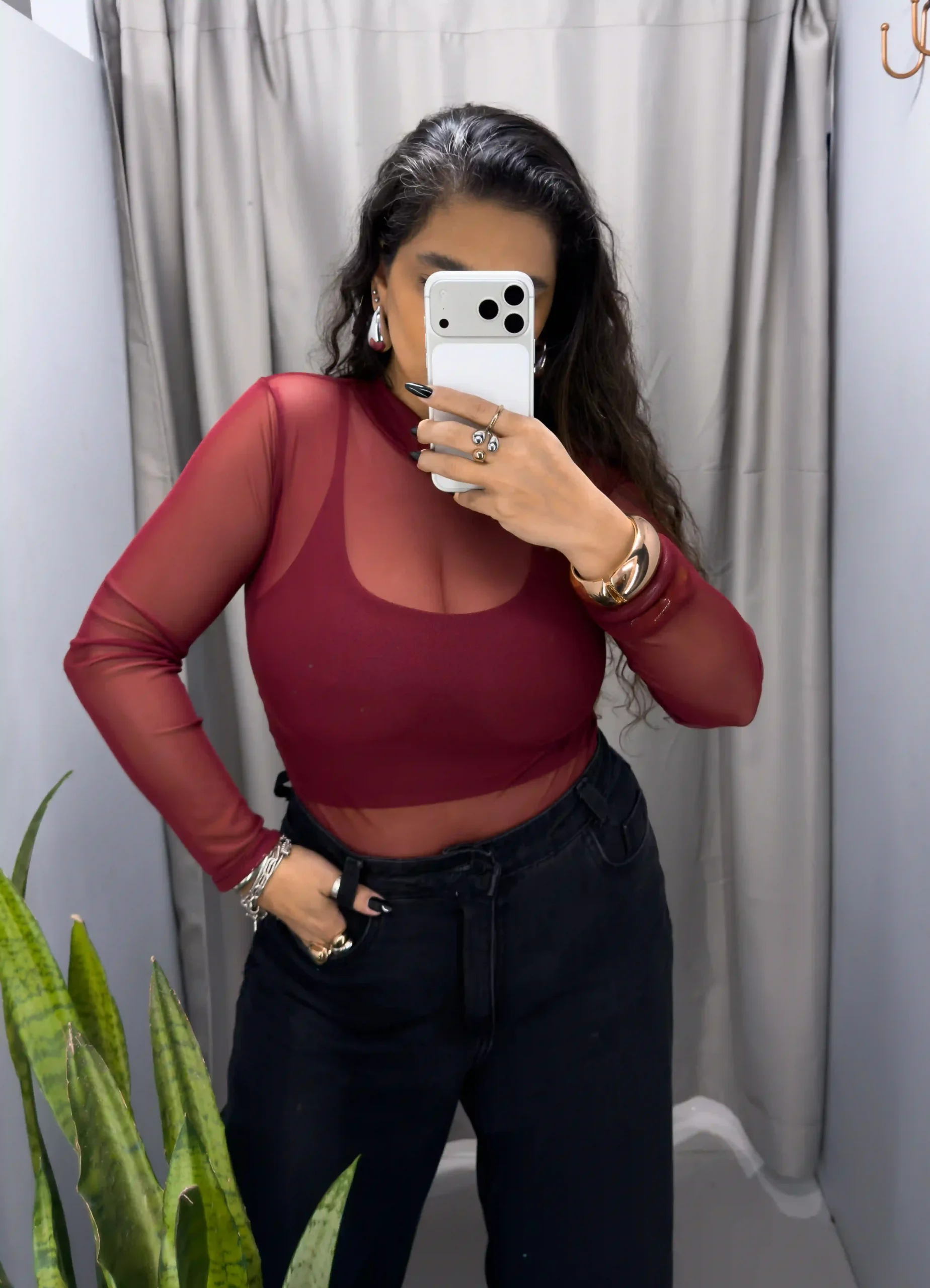 Body Tule Manga Longa com Gola