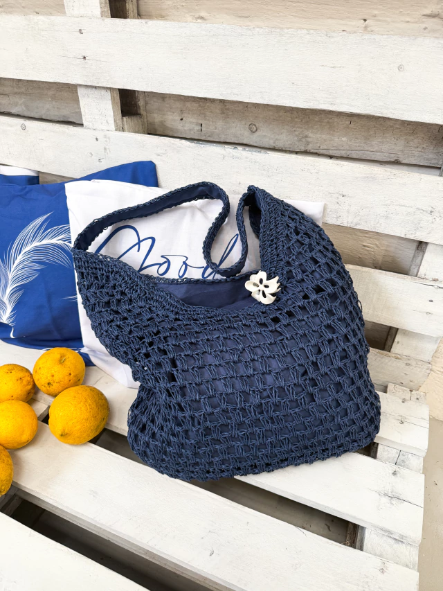 Bolsa Grande de Palha Feminina Azul Bege Marrom (1)