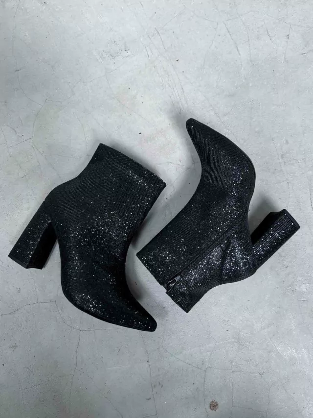 Bota Salto Brilho Lurex Preto