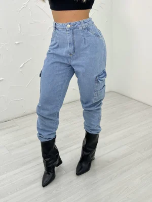 Calça Jeans Baggy Cargo Jeans Clara