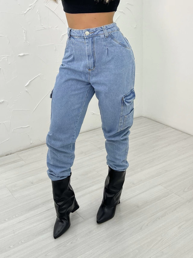 Calça Jeans Baggy Cargo Jeans Clara