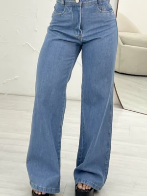 Calça Jeans Feminina Wide Leg Básica Tradicional