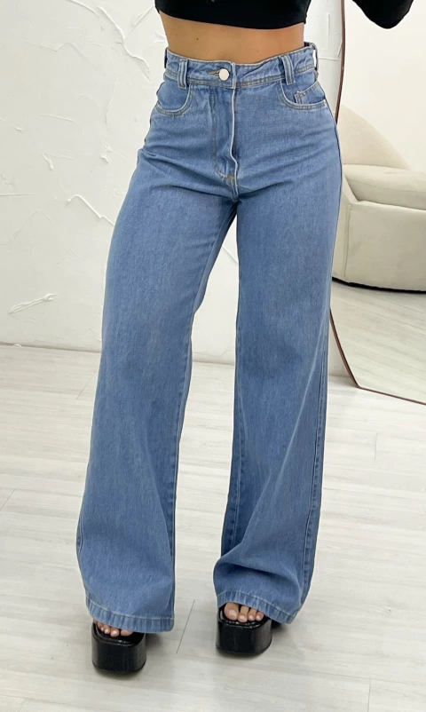 Calça Jeans Feminina Wide Leg Básica Tradicional