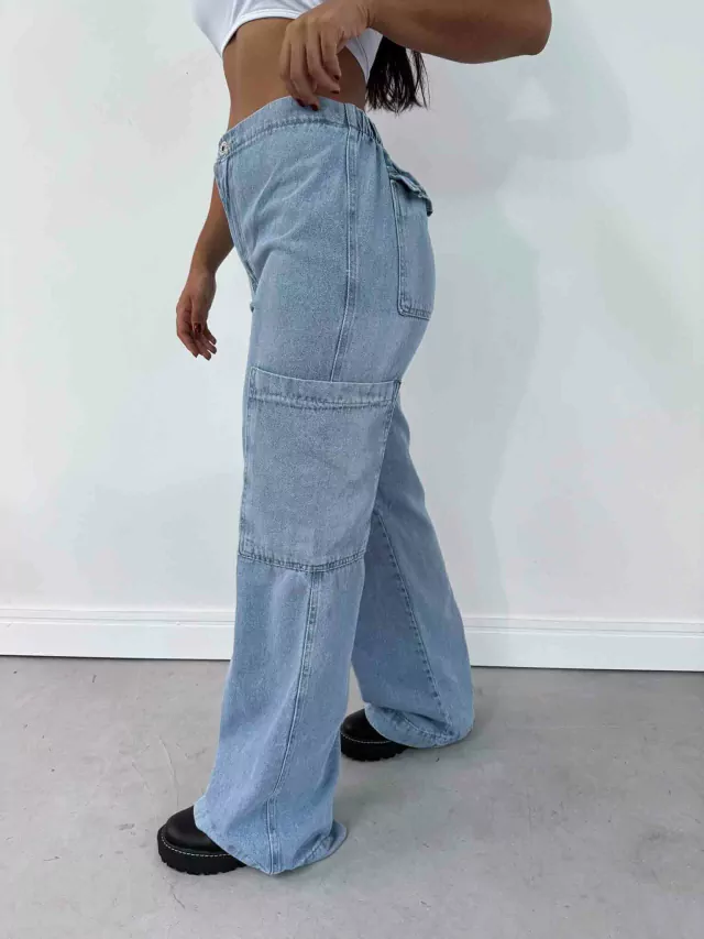 Calça Wide Leg Cargo com Elástico