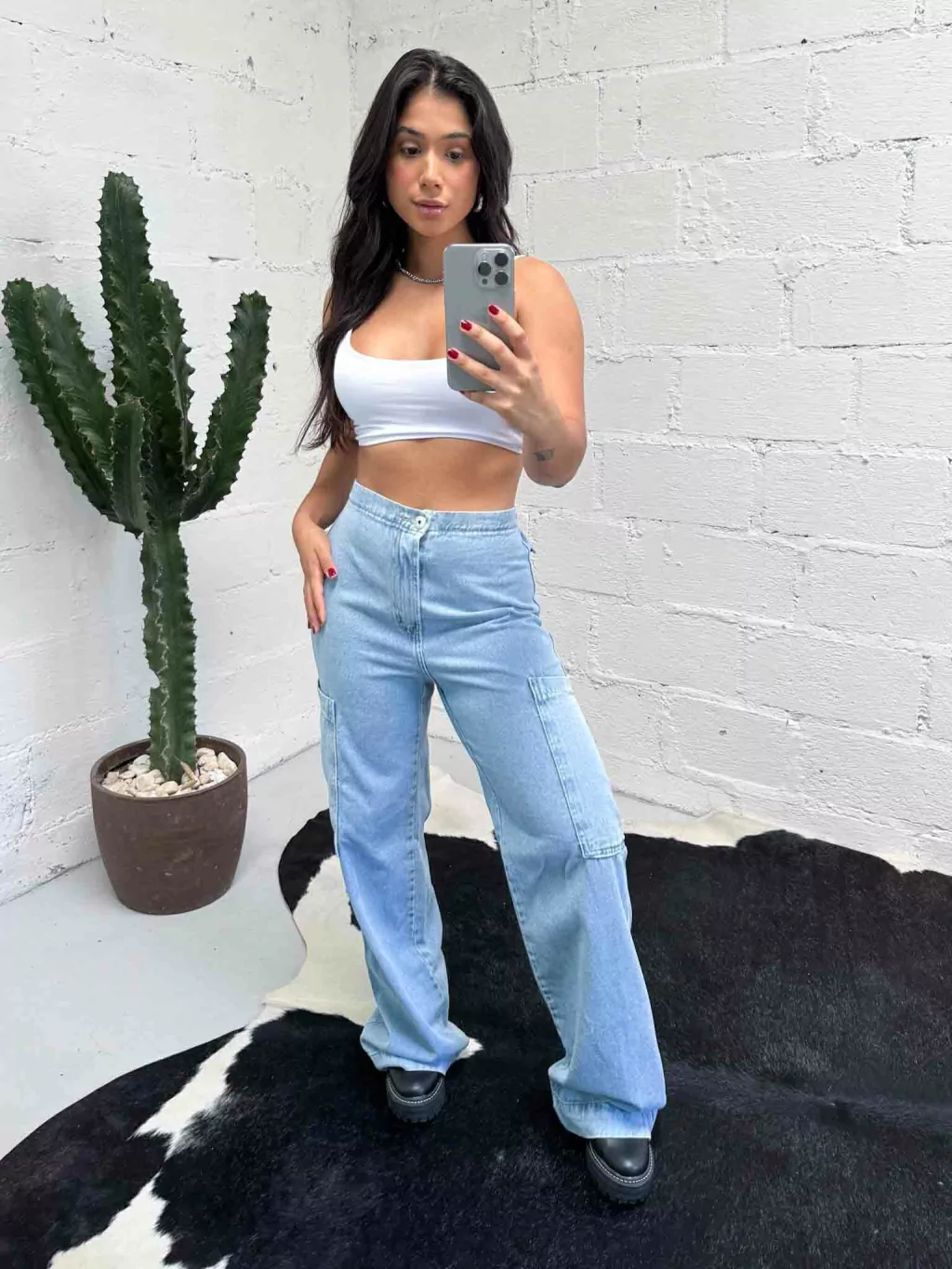 Calça Wide Leg Cargo com Elástico