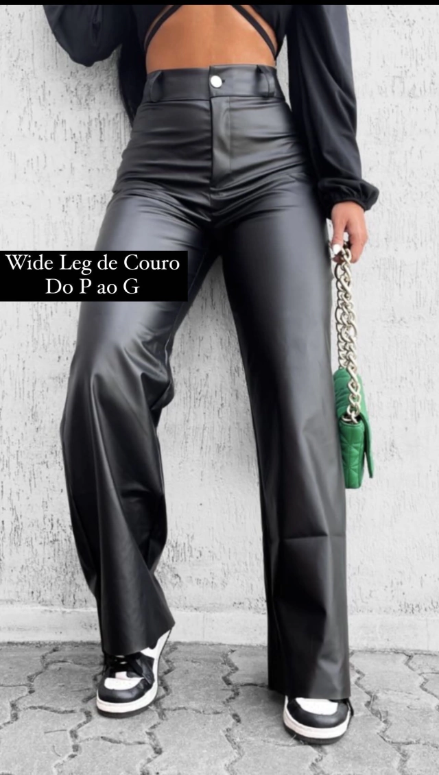 Calça Wide Leg Corino Lisa