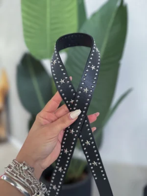 Cinto Preto com Taxas e Estrelas Feminino