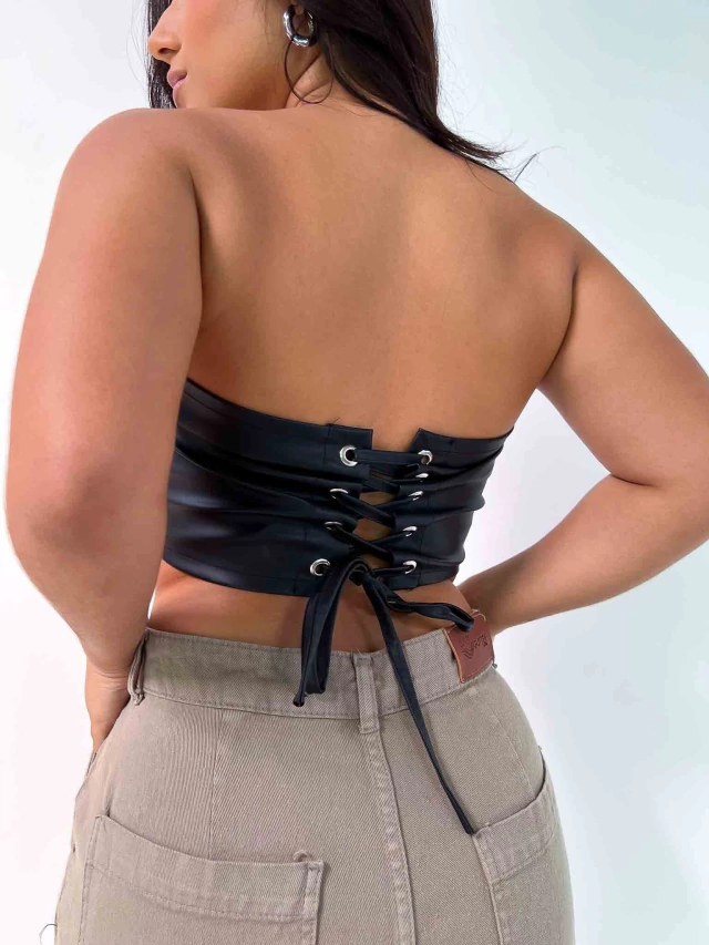 Cropped Corset Morcego Couro
