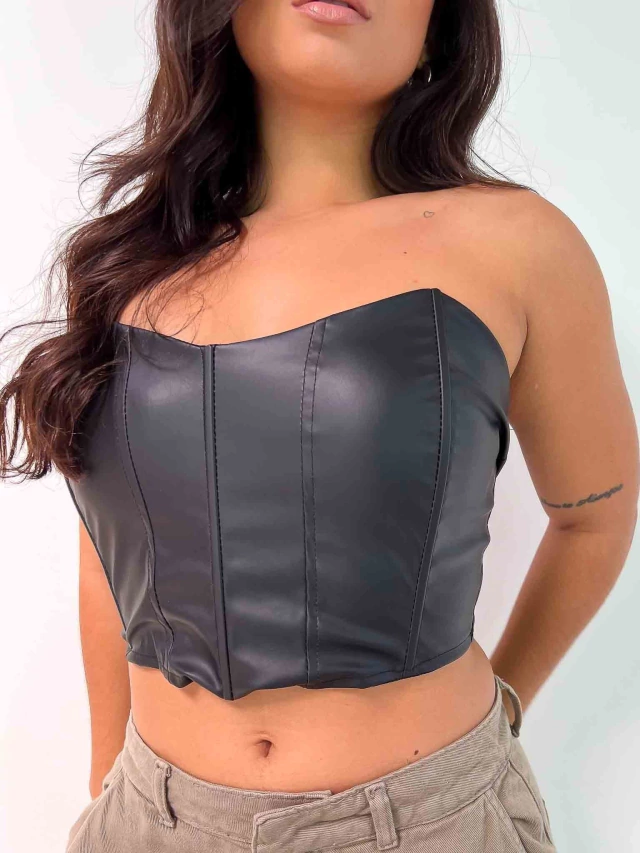 Cropped Corset Morcego Couro