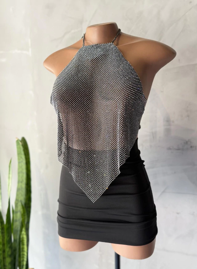 Cropped Frente Unica Triângulo de Strass Prata