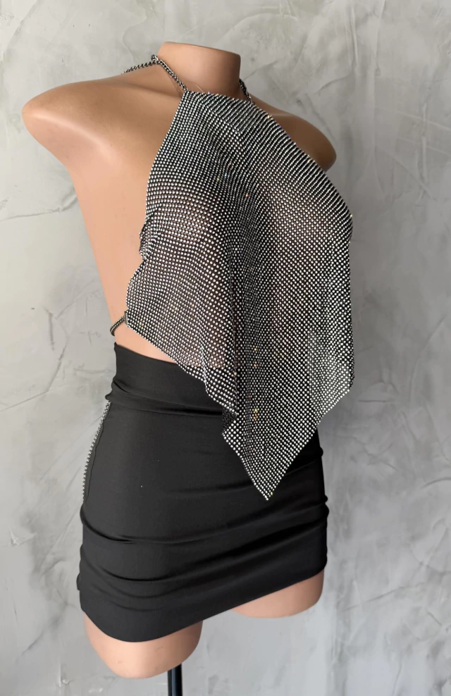 Cropped Frente Unica Triângulo de Strass Prata