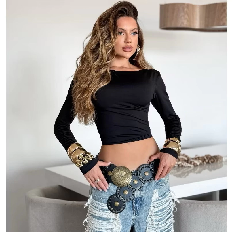 Cropped Manga Longa Decote Costas
