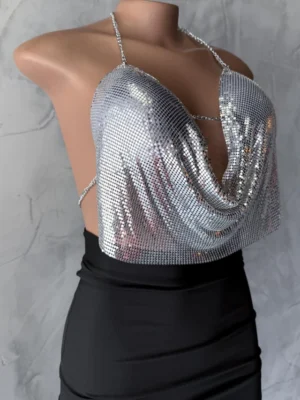 Cropped de Bojo Frente Unica com Malha Metalizada