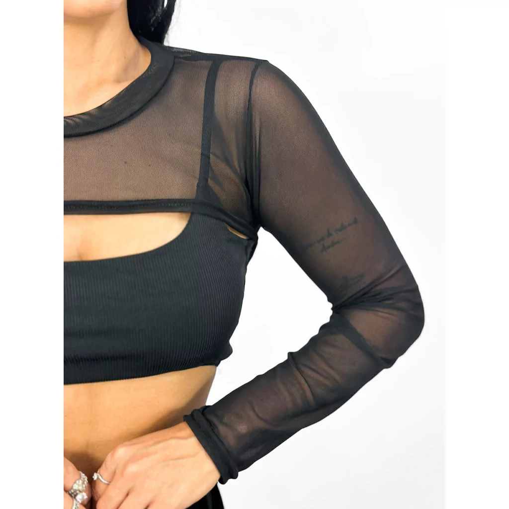 Mini Cropped Tule Manga Longa