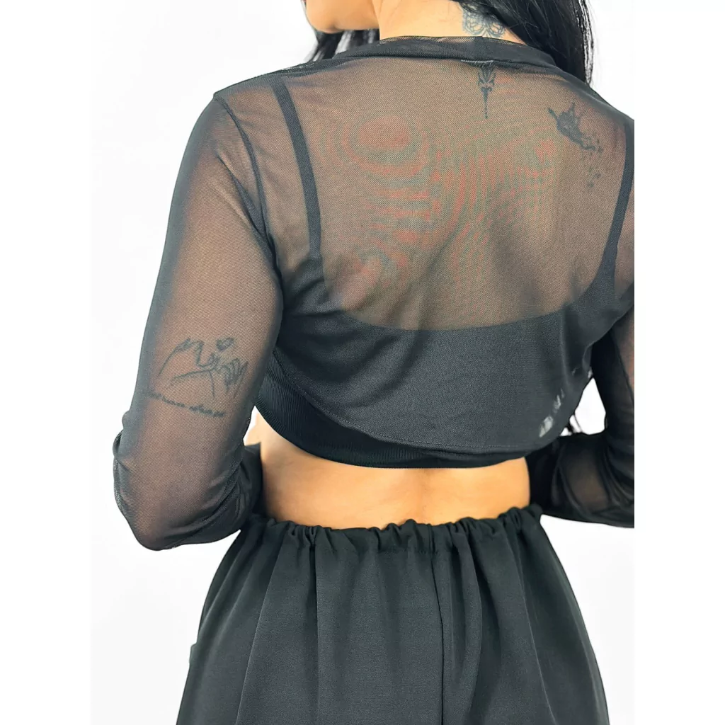 Mini Cropped Tule Manga Longa