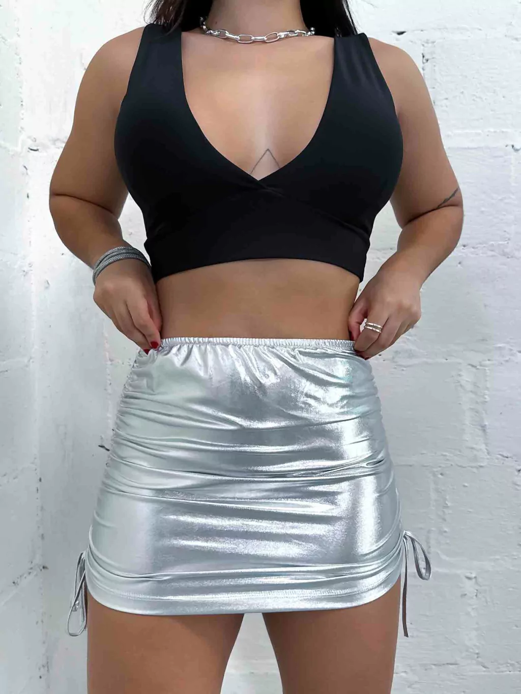 Saia Metalizada Prata com Ajuste