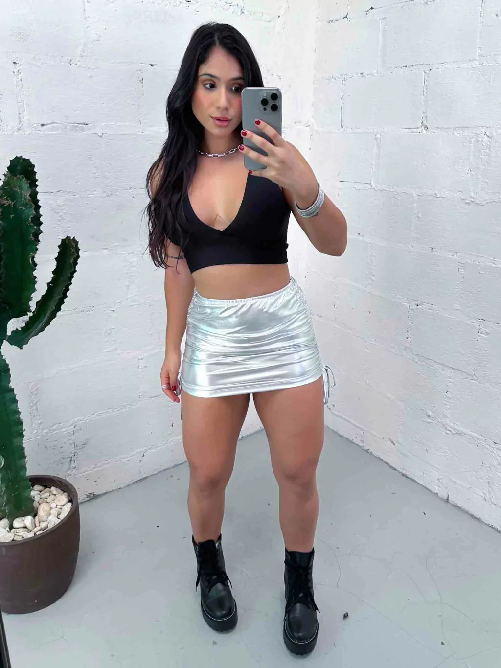 Saia Metalizada Prata com Ajuste