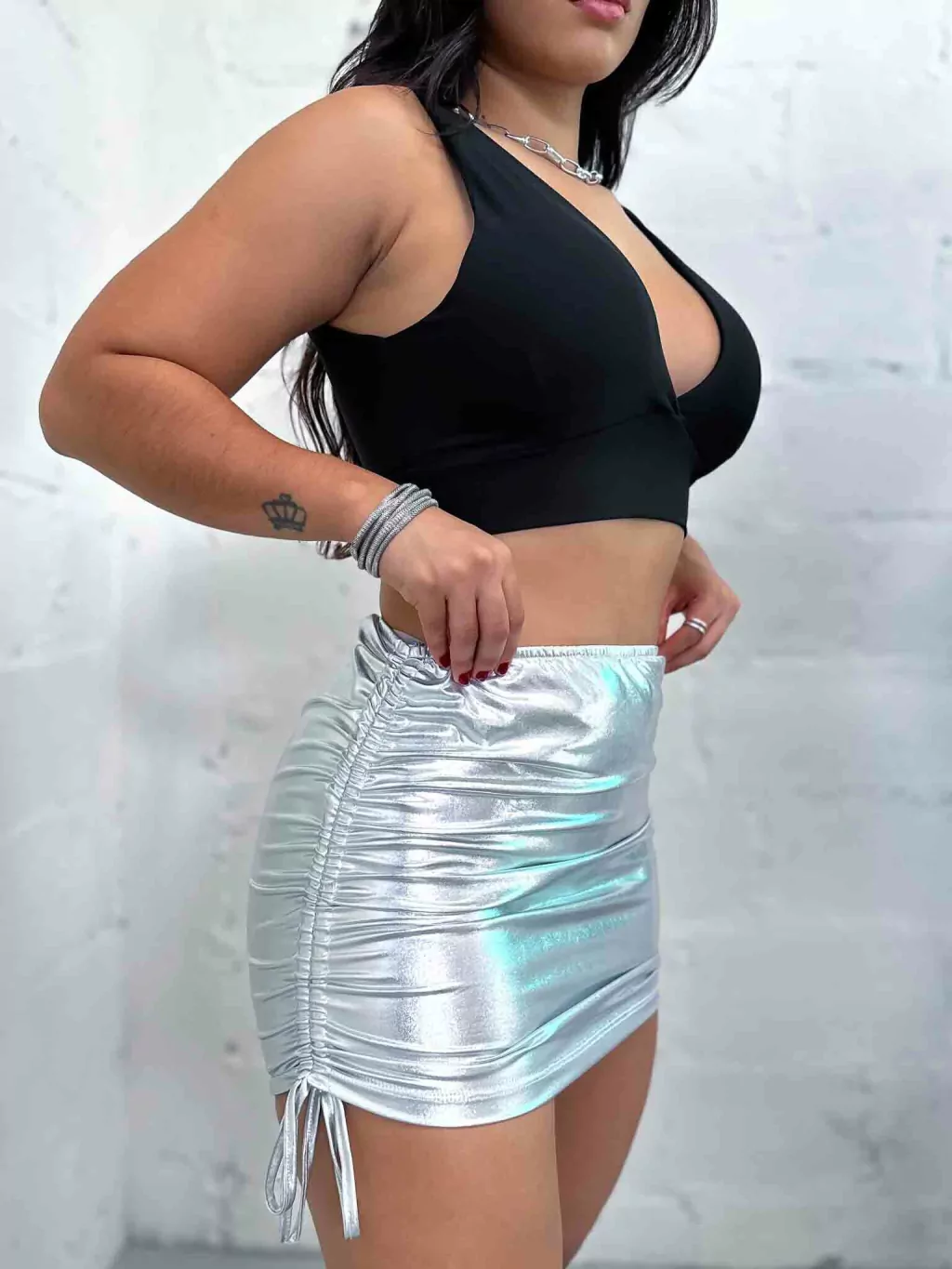 Saia Metalizada Prata com Ajuste