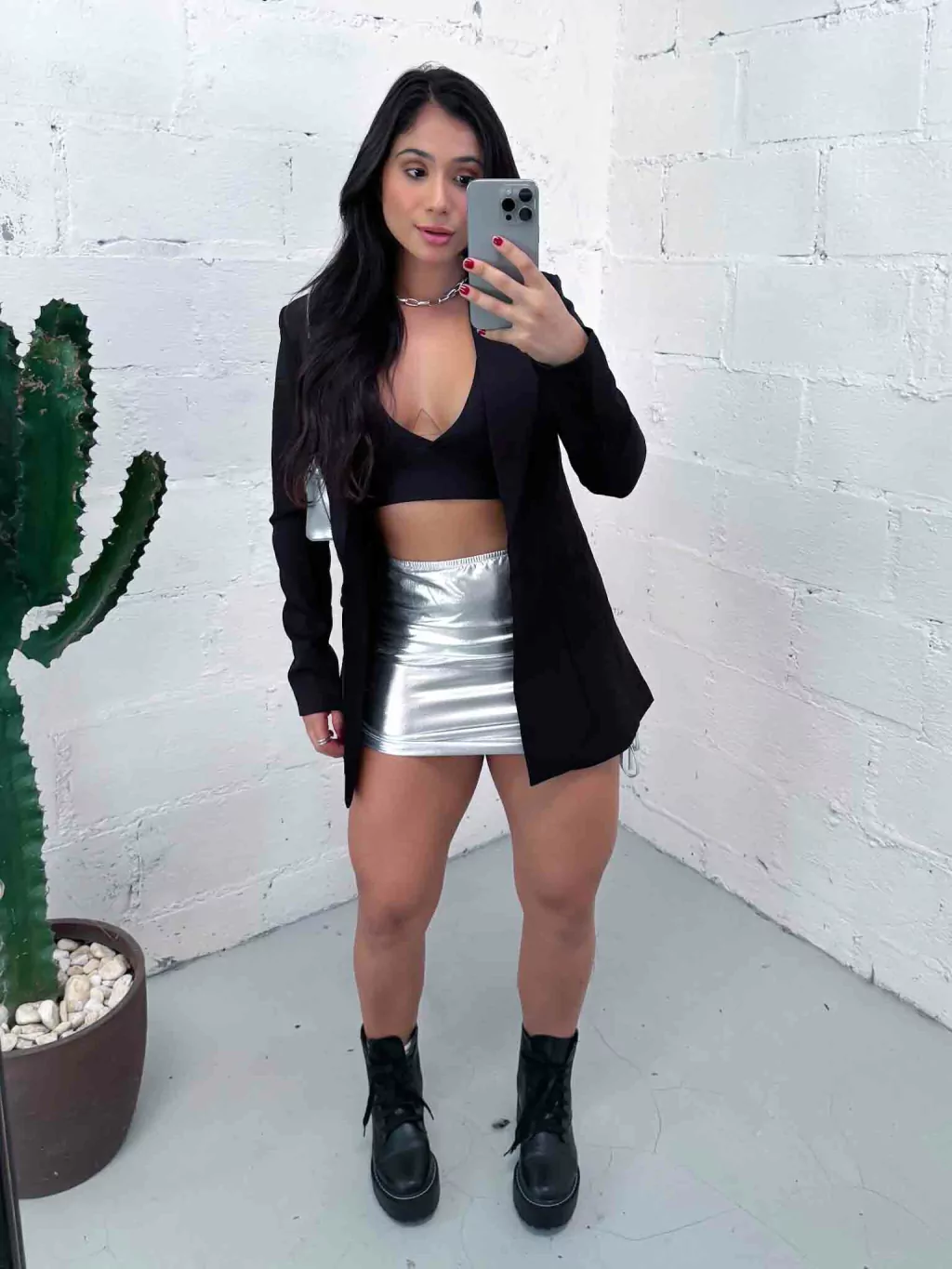 Saia Metalizada Prata com Ajuste