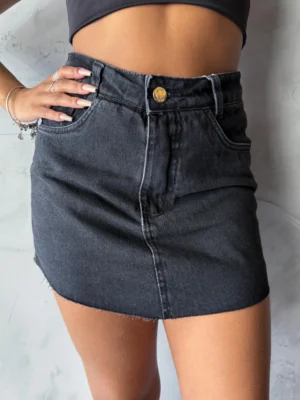 Short Saia Jeans Todo de Saia Preto Estonado