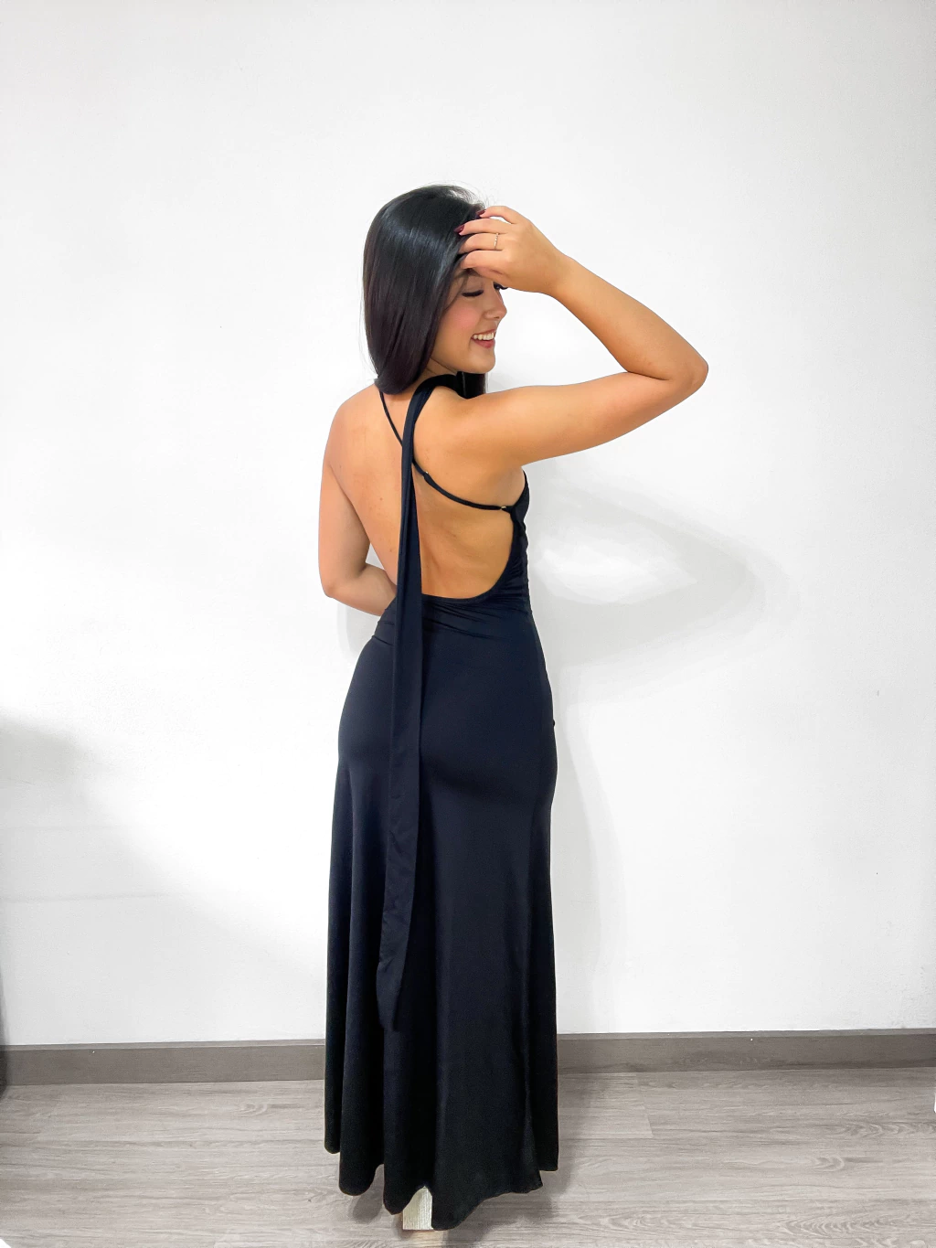 Vestido Longo Poliamida de Gola com Fenda