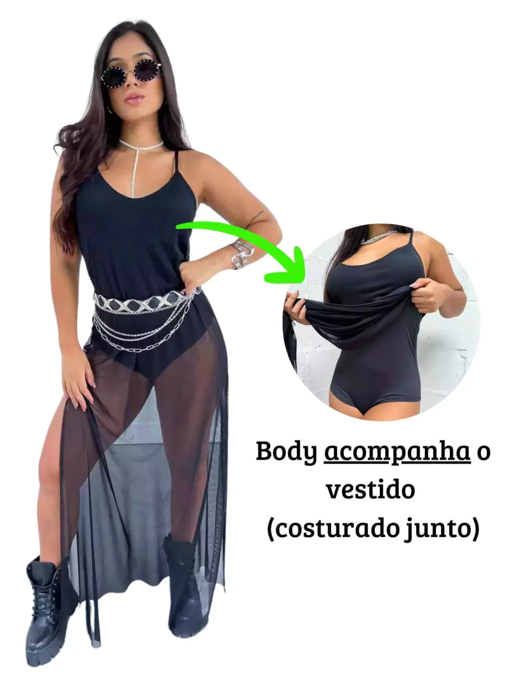 Vestido Longo de Tule com Body Embutido