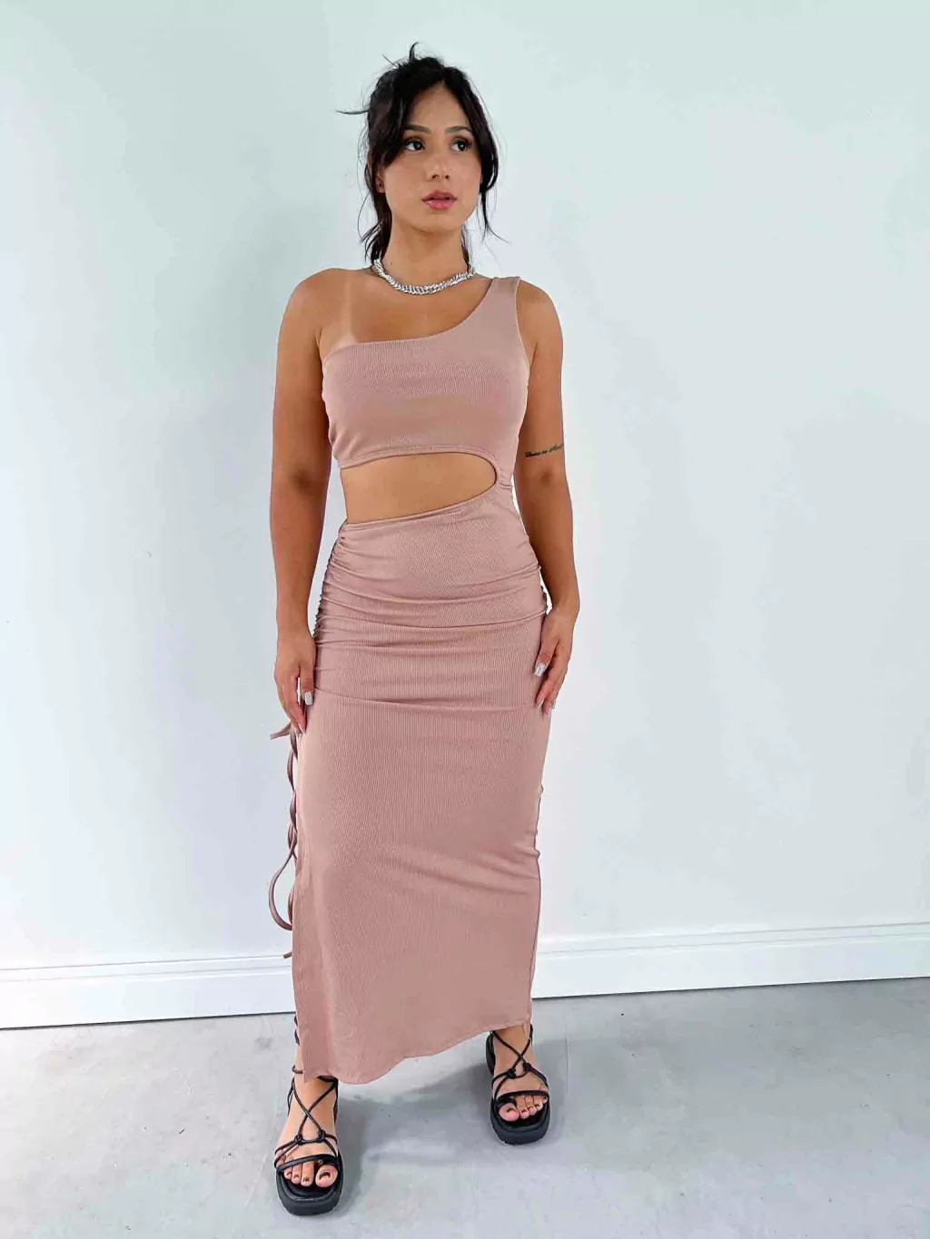 Vestido Midi Canelado com Ajuste