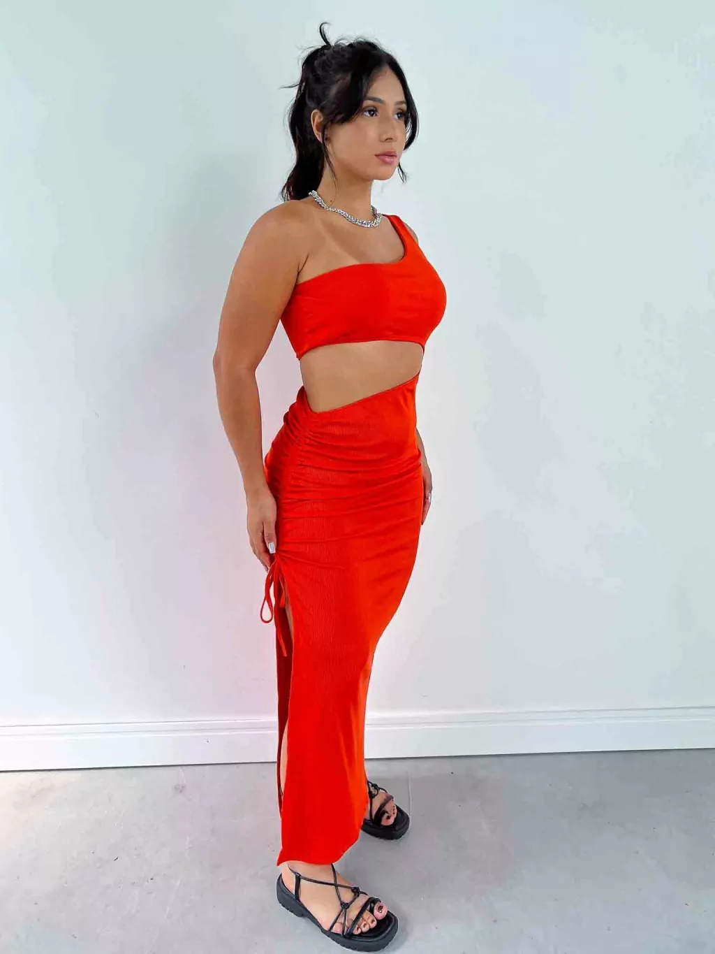 Vestido Midi Canelado com Ajuste