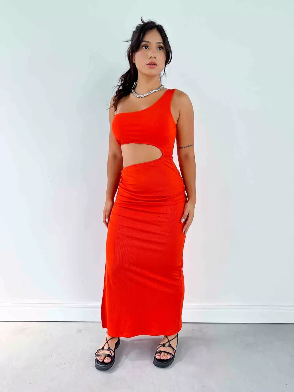 Vestido Midi Canelado com Ajuste