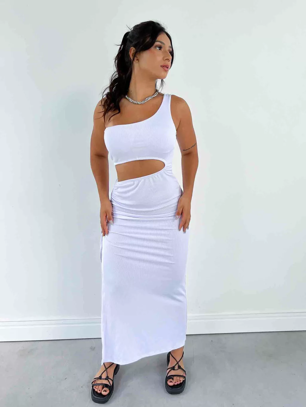 Vestido Midi Canelado com Ajuste