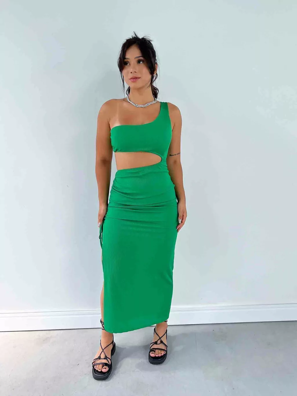 Vestido Midi Canelado com Ajuste