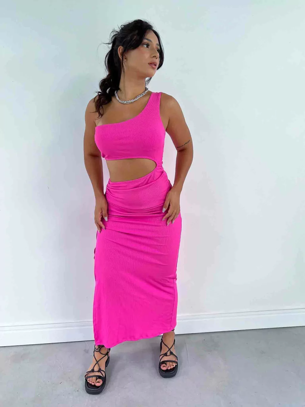 Vestido Midi Canelado com Ajuste