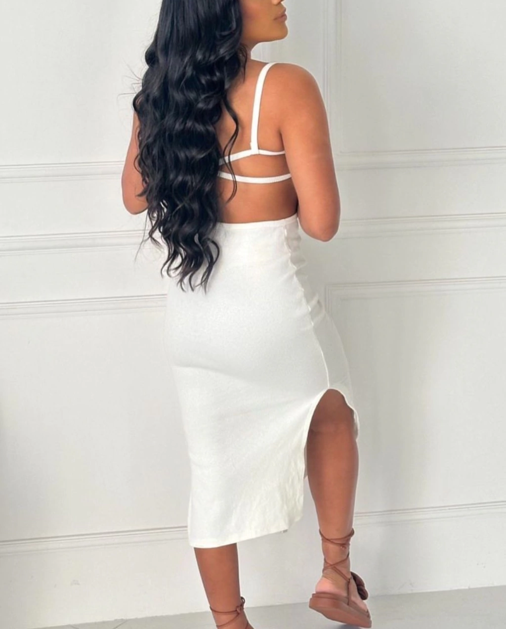 Vestido Midi Canelado com Recorte