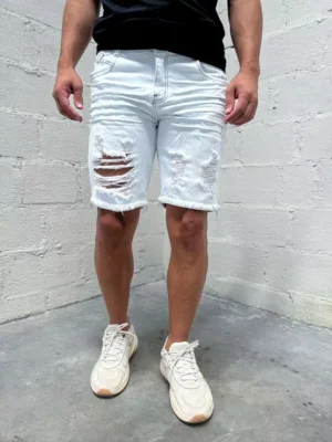 Bermuda Jeans Branca Destroyed Dgn