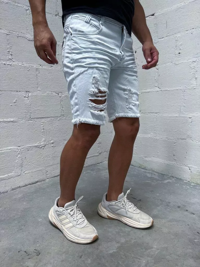 Bermuda Jeans Branca Destroyed Dgn