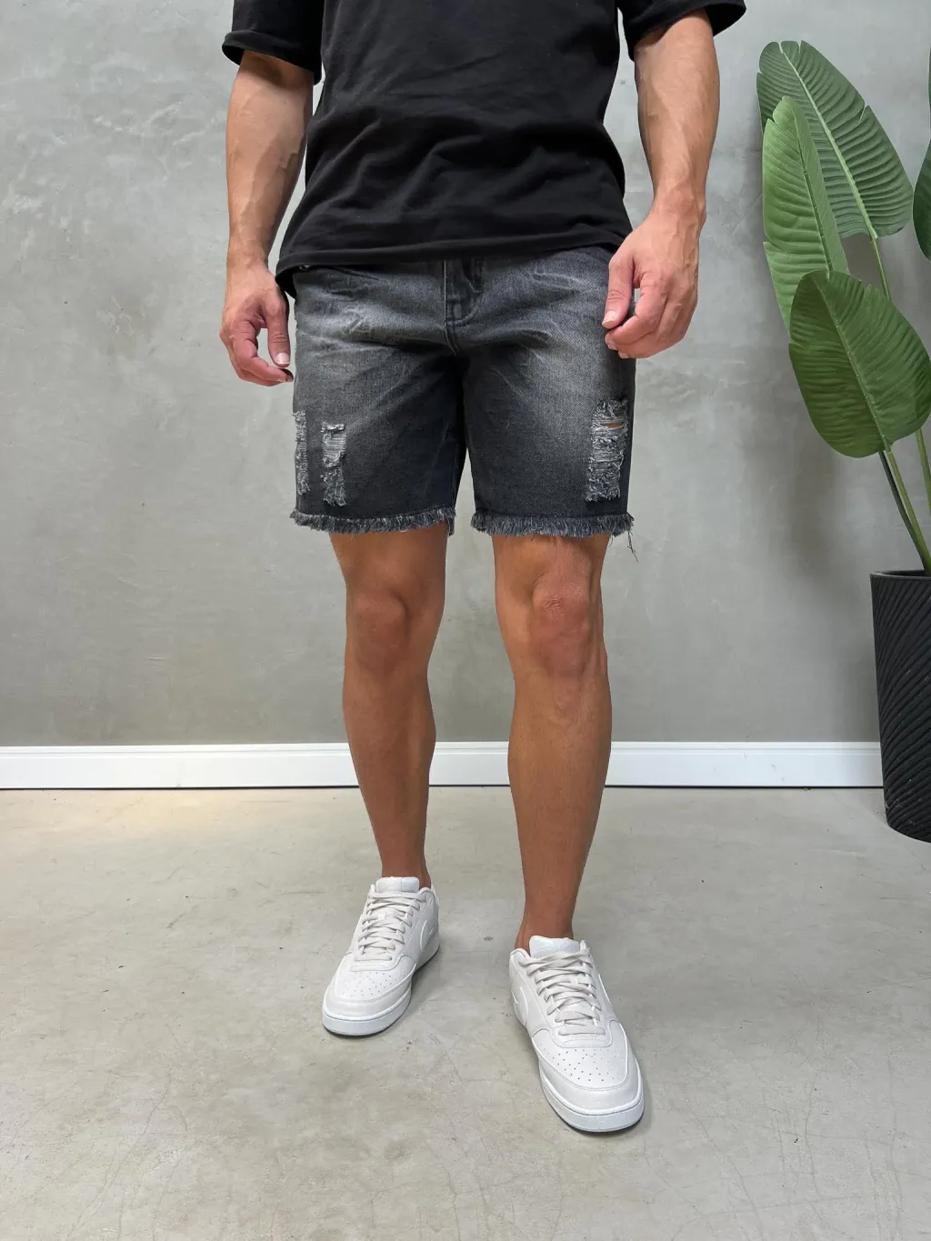 Bermuda Jeans Curta Destroyed Estonada Preta