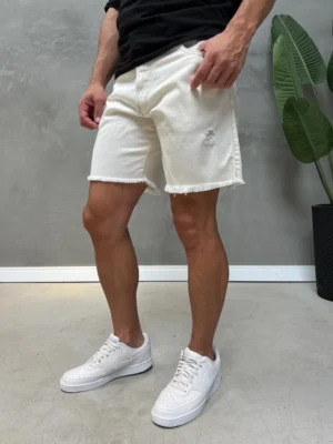 Bermuda Jeans Curta Lisa sem Bainha Tin129358