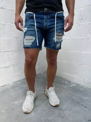 Bermuda Jeans Escura com Cadarço Dgn