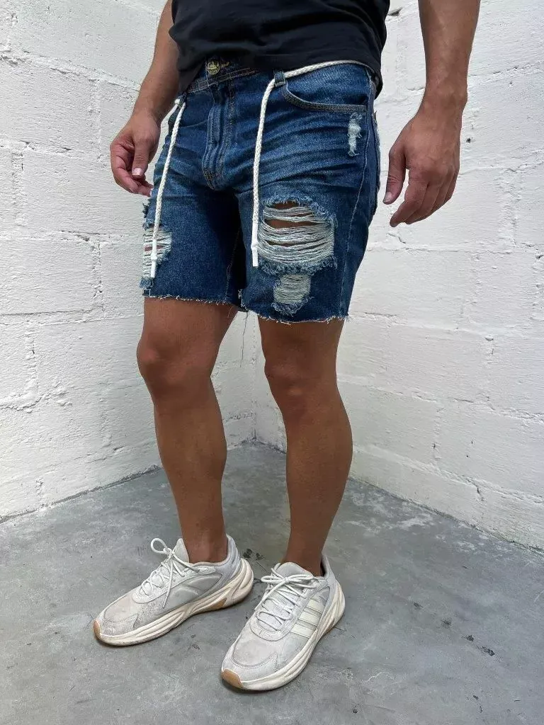 Bermuda Jeans Escura com Cadarço Dgn