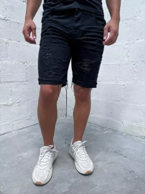 Bermuda Jeans Preta Destroyed Dgn