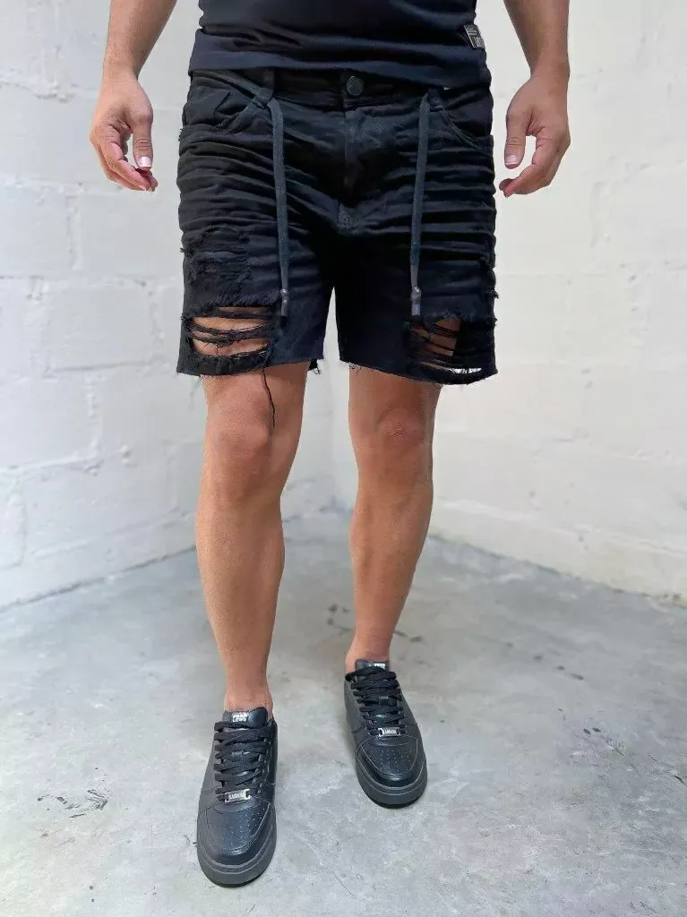 Bermuda Jeans Preta Oversize Curta Dgn