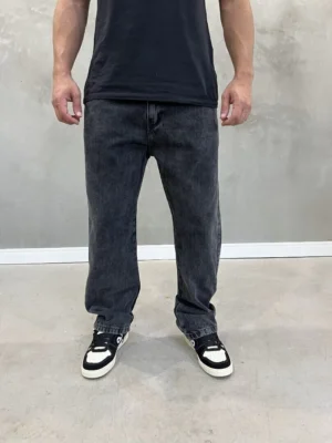 Calça Jeans Baggy Masculina Preta Estonada Lisa