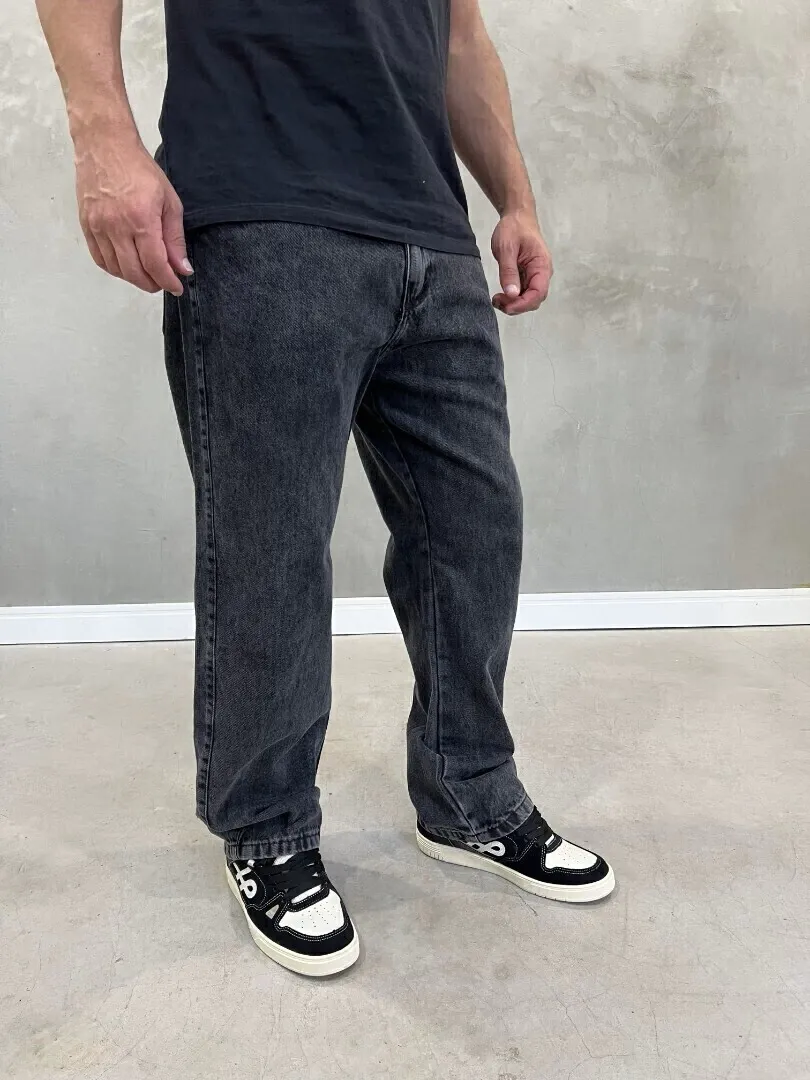 Calça Jeans Baggy Masculina Preta Estonada Lisa - Imagem 2